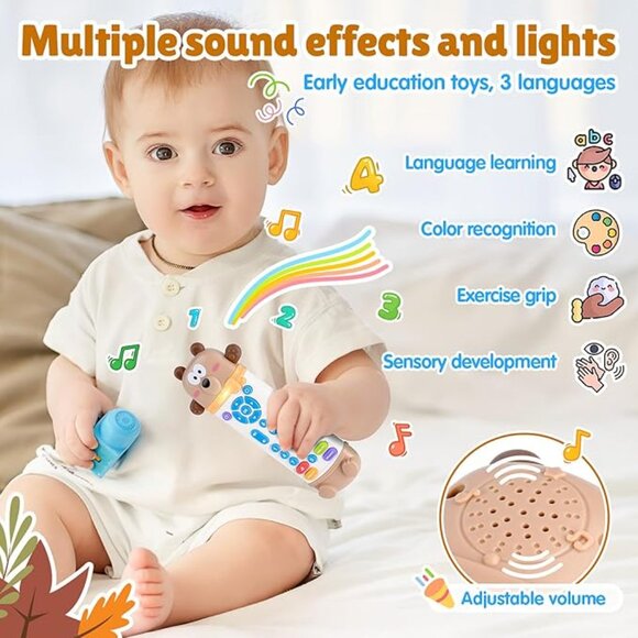 NEW Baby Remote Control Toy w/Silicone Teether Lights and Sounds - 3 Languages - Picture 4 of 5